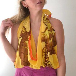 Vintage Oversized Brightly Colored Scarf Slouchy V Neck Halter Top